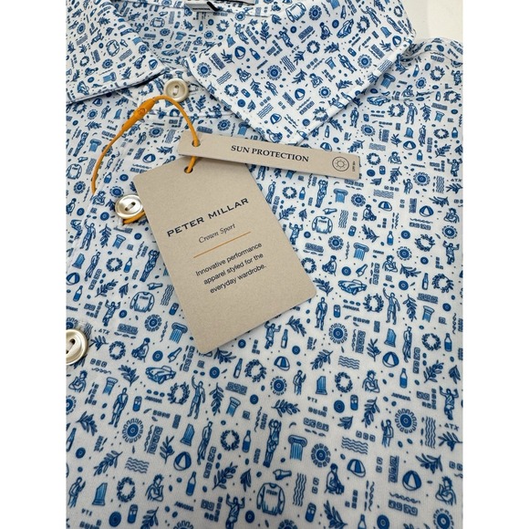 Peter Millar Other - NWT Peter Millar "Toga Party" White Blue   Jersey Golf Polo Shirt Men's XL $115